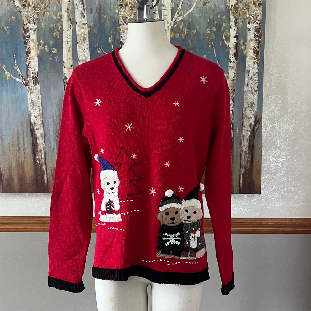 Crazy Horse “Liz Claiborne”Red Christmas Themed Sweater